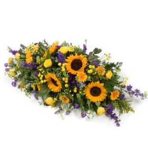 teardrop funeral flowers sunflower casket spray